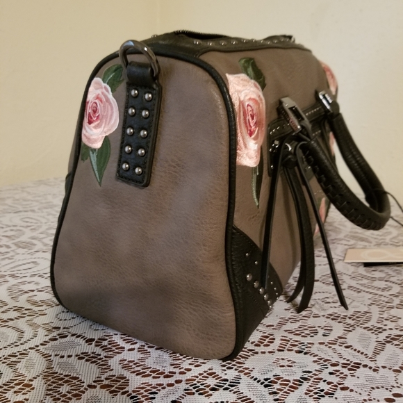 EVVE MILANO Roses Brown Vegan Leather Satchel - Picture 6 of 13